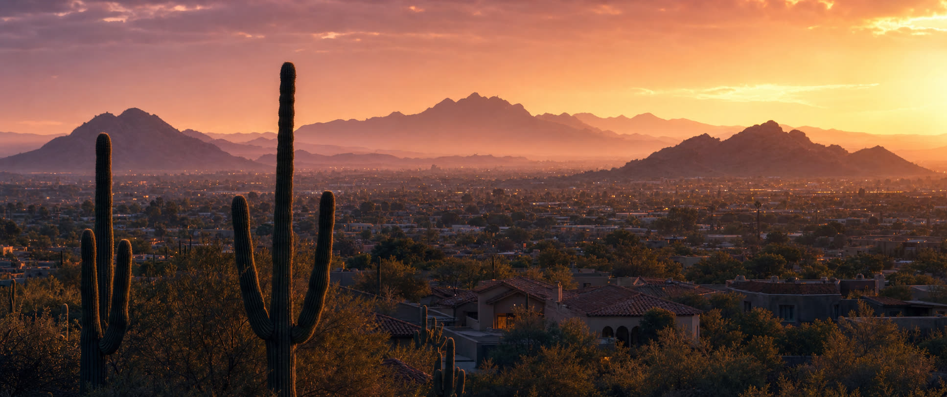 Phoenix Valley at golden hour, seen from the New River foothills